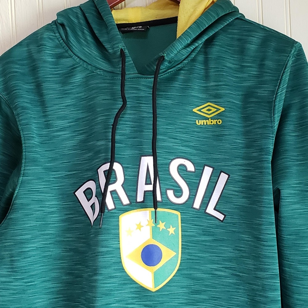Brazil Sweatshirt Hoodie Mens Medium Green Soccer Umbro Brasil Crest Pullover